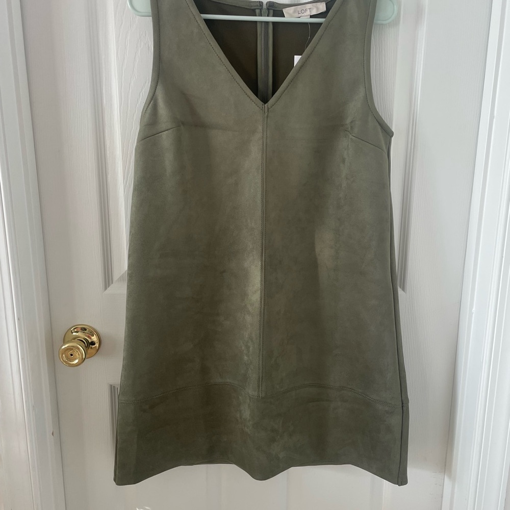 LOFT Sage Green Suede V-Neck Dress